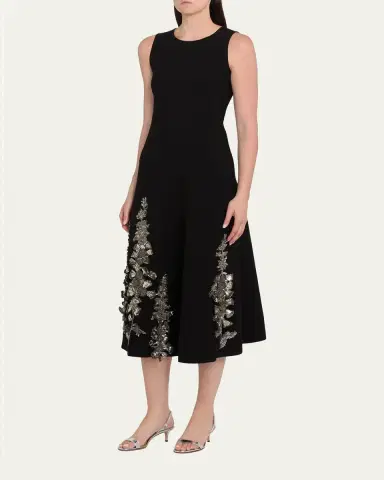 Oscar de la Renta Embroidered Foxglove Sleeveless Midi Dress | Thumbnail 4 Oscar de la Renta Embroidered Foxglove Sleeveless Midi Dress | Thumbnail 4