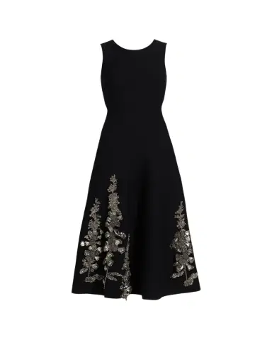 Oscar de la Renta Embroidered Foxglove Sleeveless Midi Dress | Thumbnail 1 Oscar de la Renta Embroidered Foxglove Sleeveless Midi Dress | Thumbnail 1
