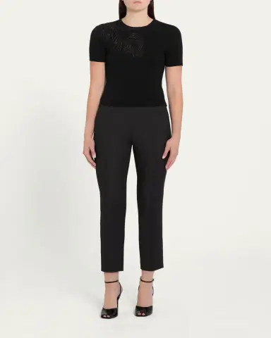 Oscar de la Renta Embroidered Feather Short-Sleeve Sweater | Thumbnail 2 Oscar de la Renta Embroidered Feather Short-Sleeve Sweater | Thumbnail 2