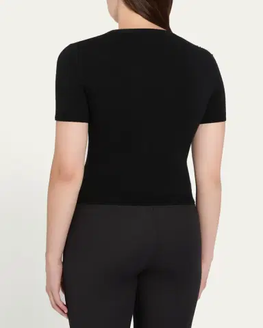 Oscar de la Renta Embroidered Feather Short-Sleeve Sweater | Thumbnail 3 Oscar de la Renta Embroidered Feather Short-Sleeve Sweater | Thumbnail 3