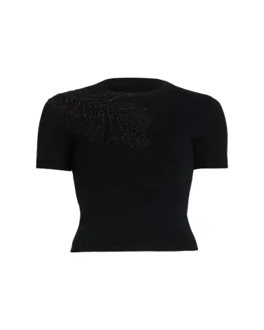 Oscar de la Renta Embroidered Feather Short-Sleeve Sweater | Thumbnail 1 Oscar de la Renta Embroidered Feather Short-Sleeve Sweater | Thumbnail 1