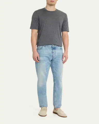 Brunello Cucinelli Men's Classic Fit Heathered Cotton Crewneck T-Shirt | Thumbnail 2 Brunello Cucinelli Men's Classic Fit Heathered Cotton Crewneck T-Shirt | Thumbnail 2