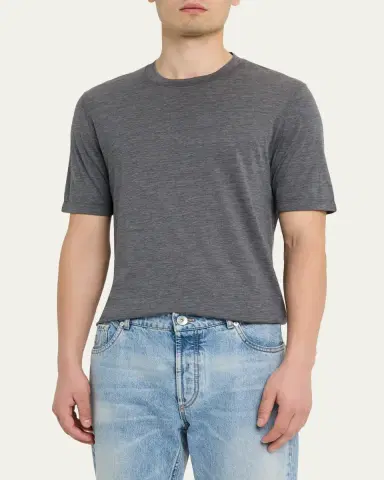 Brunello Cucinelli Men's Classic Fit Heathered Cotton Crewneck T-Shirt | Thumbnail 4 Brunello Cucinelli Men's Classic Fit Heathered Cotton Crewneck T-Shirt | Thumbnail 4