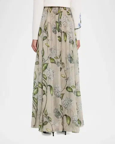 Oscar de la Renta Porcelain Flower Chiffon Maxi Skirt | Thumbnail 2 Oscar de la Renta Porcelain Flower Chiffon Maxi Skirt | Thumbnail 2