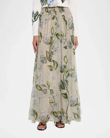 Oscar de la Renta Porcelain Flower Chiffon Maxi Skirt | Thumbnail 3 Oscar de la Renta Porcelain Flower Chiffon Maxi Skirt | Thumbnail 3
