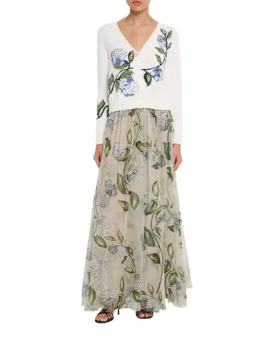 Oscar de la Renta Porcelain Flower Chiffon Maxi Skirt | Thumbnail 1 Oscar de la Renta Porcelain Flower Chiffon Maxi Skirt | Thumbnail 1