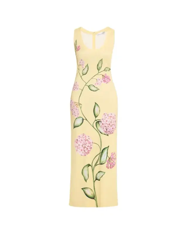Oscar de la Renta Sleeveless Porcelain Flowers Jersey Maxi Dress