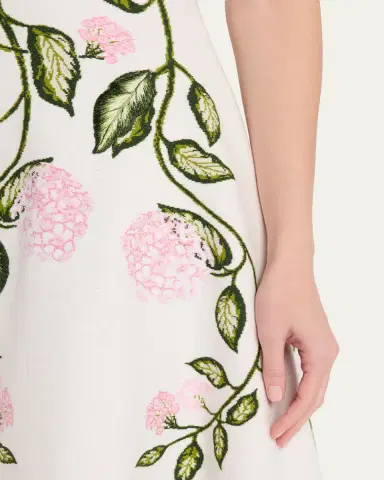 Oscar de la Renta Short-Sleeve Porcelain Flower Knit Mini Dress | Thumbnail 5