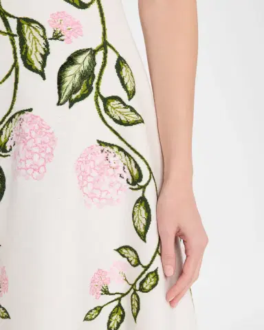 Oscar de la Renta Short-Sleeve Porcelain Flower Knit Mini Dress | Thumbnail 9