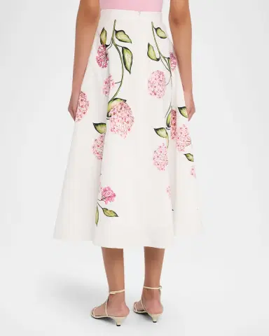 Oscar de la Renta Porcelain Flower Cotton Poplin Midi Skirt | Thumbnail 2