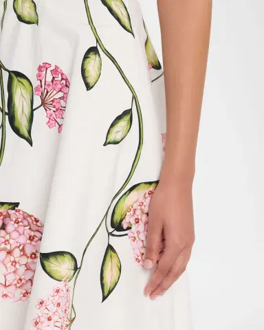 Oscar de la Renta Porcelain Flower Cotton Poplin Midi Skirt | Thumbnail 4