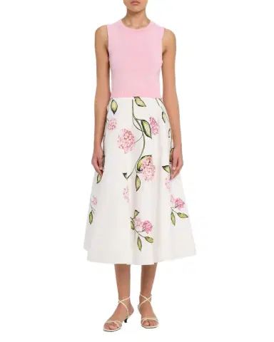 Oscar de la Renta Porcelain Flower Cotton Poplin Midi Skirt | Thumbnail 1