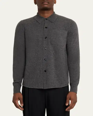 Dries Van Noten Men's Monaco Cashmere Knit Pocket Button-Down Shirt | Thumbnail 4 Dries Van Noten Men's Monaco Cashmere Knit Pocket Button-Down Shirt | Thumbnail 4