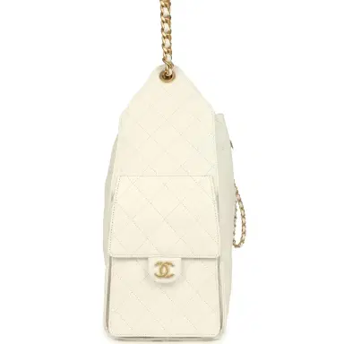 Chanel Chanel Medium 25 Hobo Bag White Caviar Antique Gold Hardware | Thumbnail 4