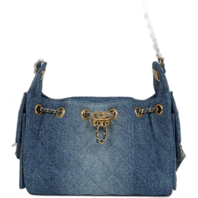 Chanel Mini 25 Hobo Bag Blue Washed Denim Antique Gold Hardware