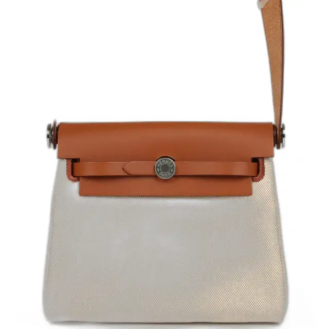 Hermes Herbag Zip 20 Mini Ecru and Beige Toile H Canvas and Fauve Vache Hunter Gold Hardware