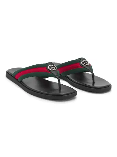 Gucci Men's Maverik Flip-Flop Sandals - Green Red Green - Size 12 | Thumbnail 2