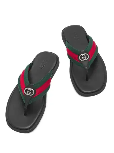 Gucci Men's Maverik Flip-Flop Sandals - Green Red Green - Size 12 | Thumbnail 4