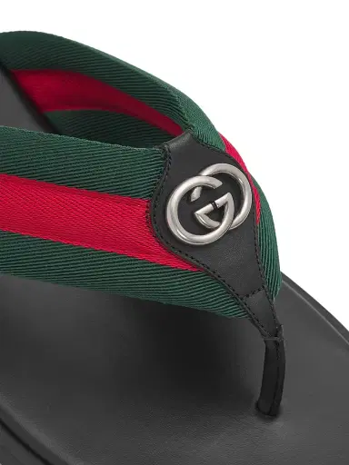 Gucci Men's Maverik Flip-Flop Sandals - Green Red Green - Size 12 | Thumbnail 5