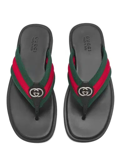 Gucci Men's Maverik Flip-Flop Sandals - Green Red Green - Size 12 | Thumbnail 6