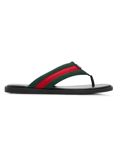 Gucci Men's Maverik Flip-Flop Sandals - Green Red Green - Size 12 | Thumbnail 1