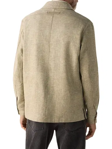 ZEGNA Men's Crossover Linen Wool and Silk Blend Overshirt - Olive Green | Thumbnail 4