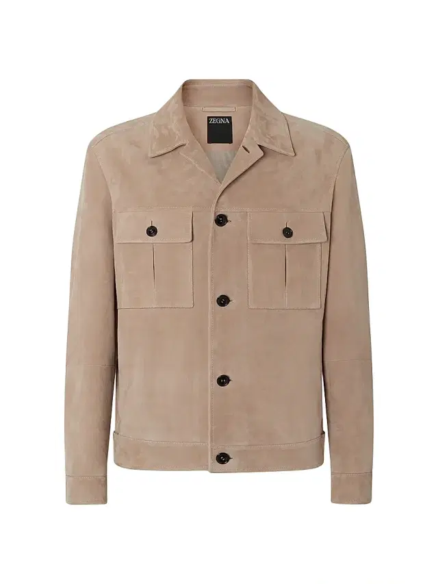 ZEGNA Men's Leather Blouson Jacket - Light Taupe