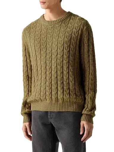 Zegna Men's Linen Cashmere and Silk Crewneck Sweater - Olive Green Melange - Size 46 | Thumbnail 2