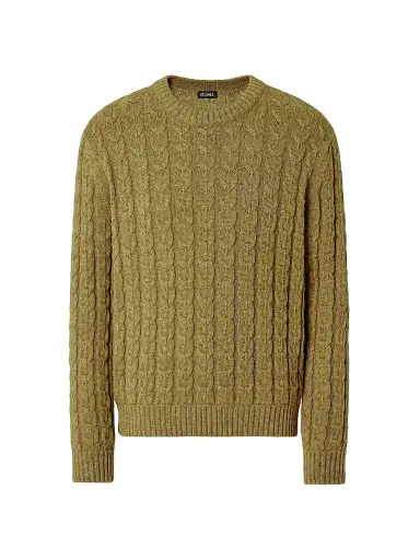 Zegna Men's Linen Cashmere and Silk Crewneck Sweater - Olive Green Melange - Size 46 | Thumbnail 1