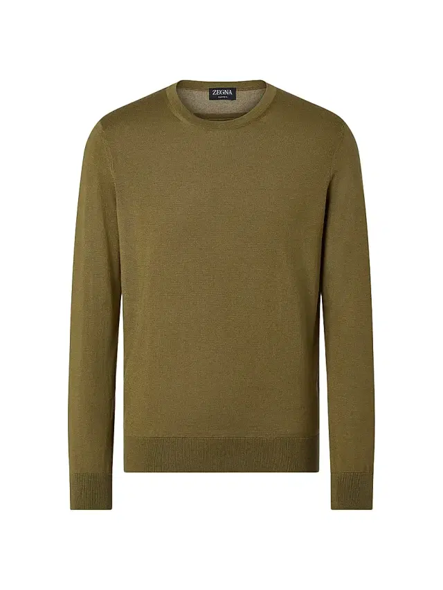 Men's Cashseta Crewneck Sweater - Olive Green Melange
