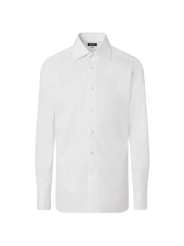 ZEGNA Men's Structured Striped Centoventimila Cotton Shirt - Light Blue White