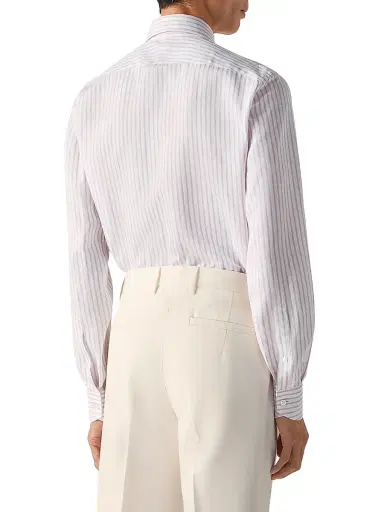 Zegna Men's Striped Cotton Linen and Silk Shirt - Dark Pink White - Size 18.5 | Thumbnail 3