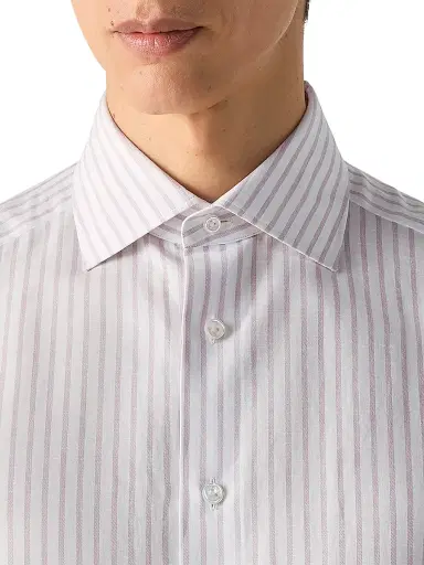 Zegna Men's Striped Cotton Linen and Silk Shirt - Dark Pink White - Size 18.5 | Thumbnail 4