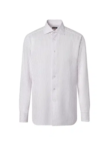 Zegna Men's Striped Cotton Linen and Silk Shirt - Dark Pink White - Size 18.5 | Thumbnail 1