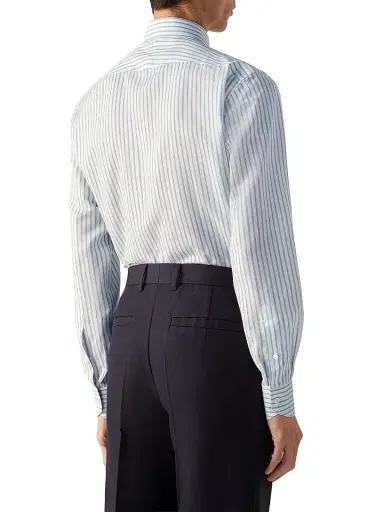 Zegna Men's Striped Cotton Linen and Silk Shirt | Thumbnail 3 Zegna Men's Striped Cotton Linen and Silk Shirt | Thumbnail 3