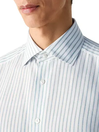 Zegna Men's Striped Cotton Linen and Silk Shirt | Thumbnail 4 Zegna Men's Striped Cotton Linen and Silk Shirt | Thumbnail 4