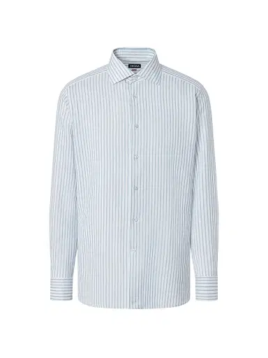 Zegna Men's Striped Cotton Linen and Silk Shirt | Thumbnail 1 Zegna Men's Striped Cotton Linen and Silk Shirt | Thumbnail 1