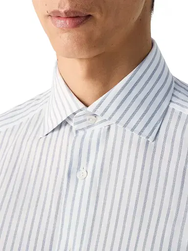 Zegna Men's Striped Cotton Linen and Silk Shirt - Dark Indigo Blue White - Size 17.5 | Thumbnail 4