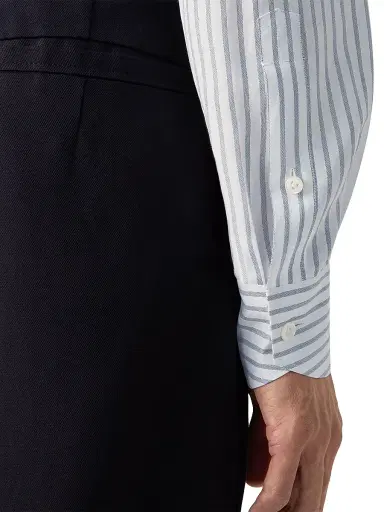 Zegna Men's Striped Cotton Linen and Silk Shirt - Dark Indigo Blue White - Size 17.5 | Thumbnail 5