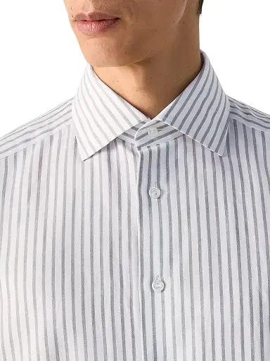 Zegna Men's Striped Cotton Linen and Silk Shirt - Dark Brown White - Size 18.5 | Thumbnail 4