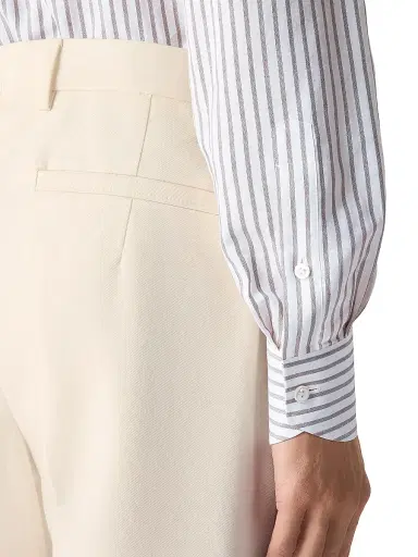 Zegna Men's Striped Cotton Linen and Silk Shirt - Dark Brown White - Size 18.5 | Thumbnail 5