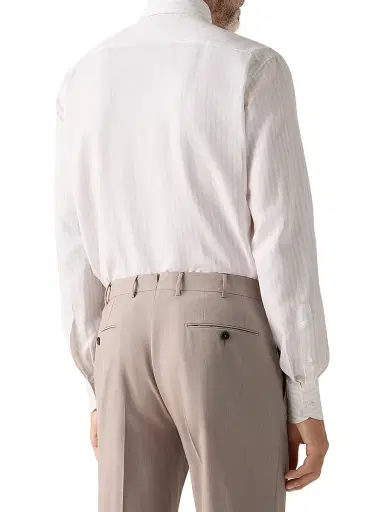 Zegna Men's Striped Cotton Linen and Silk Shirt - Light Taupe White - Size 18.5 | Thumbnail 3