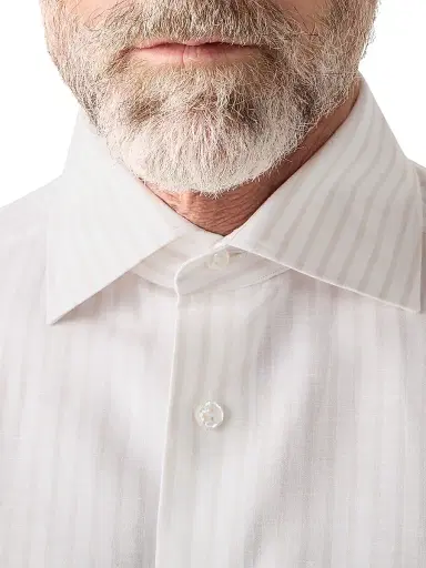 Zegna Men's Striped Cotton Linen and Silk Shirt - Light Taupe White - Size 18.5 | Thumbnail 4