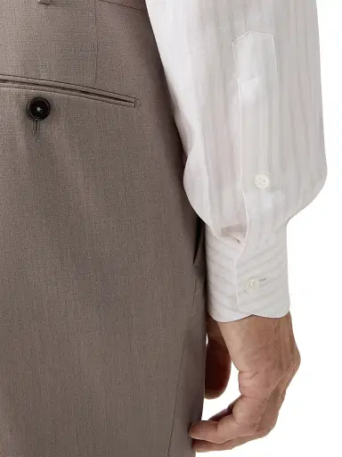 Zegna Men's Striped Cotton Linen and Silk Shirt - Light Taupe White - Size 18.5 | Thumbnail 5