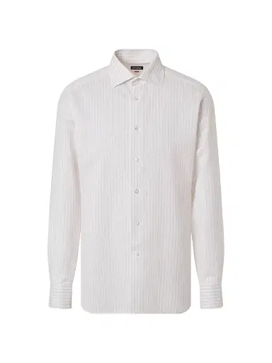Zegna Men's Striped Cotton Linen and Silk Shirt - Light Taupe White - Size 18.5 | Thumbnail 1