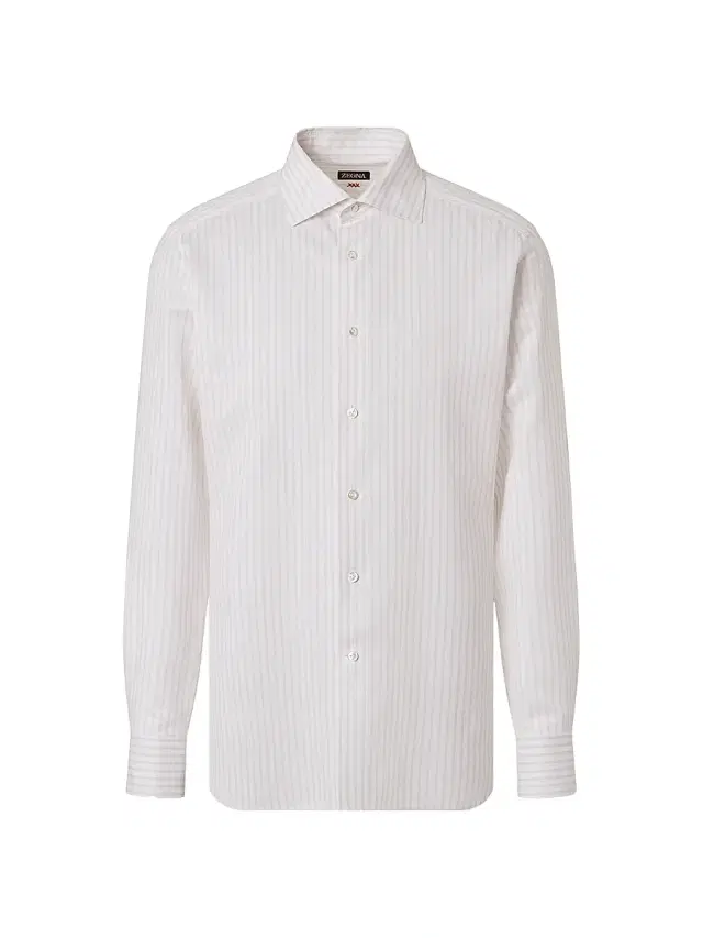 ZEGNA Men's Striped Cotton Linen and Silk Shirt - Light Taupe White