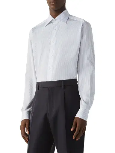 Zegna Men's Striped 300 Cotton Shirt - Light Avio Blue White - Size 17.5 | Thumbnail 2