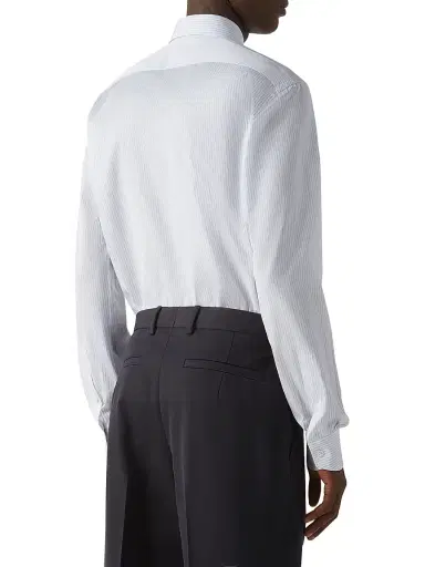 Zegna Men's Striped 300 Cotton Shirt - Light Avio Blue White - Size 17.5 | Thumbnail 3
