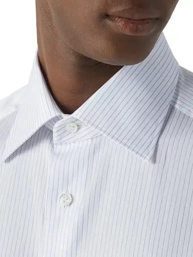 Zegna Men's Striped 300 Cotton Shirt - Light Avio Blue White - Size 17.5 | Thumbnail 4