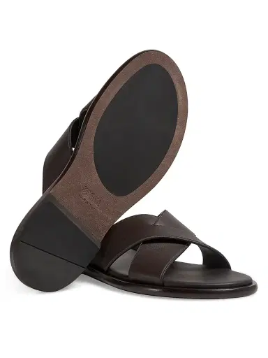 Zegna Men's Leather Sandals - Dark Brown - Size 10.5 | Thumbnail 2